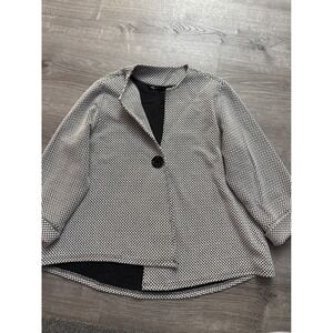 Geometric Black/White Print Blazer/Jacket Large Open Front 3/4 Sleeve Dressy